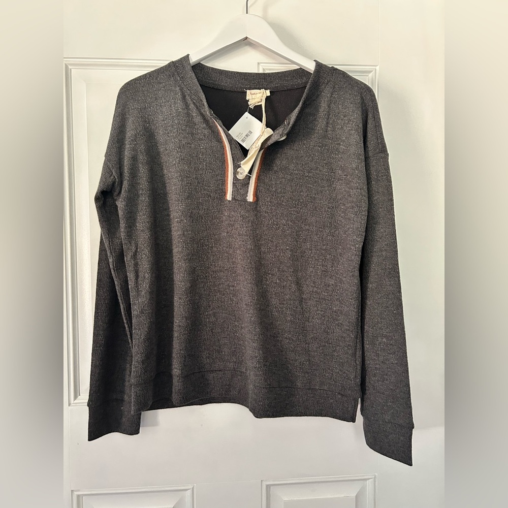 Hem & Thread Dark Gray Long Sleeve Top with Stripe Accent